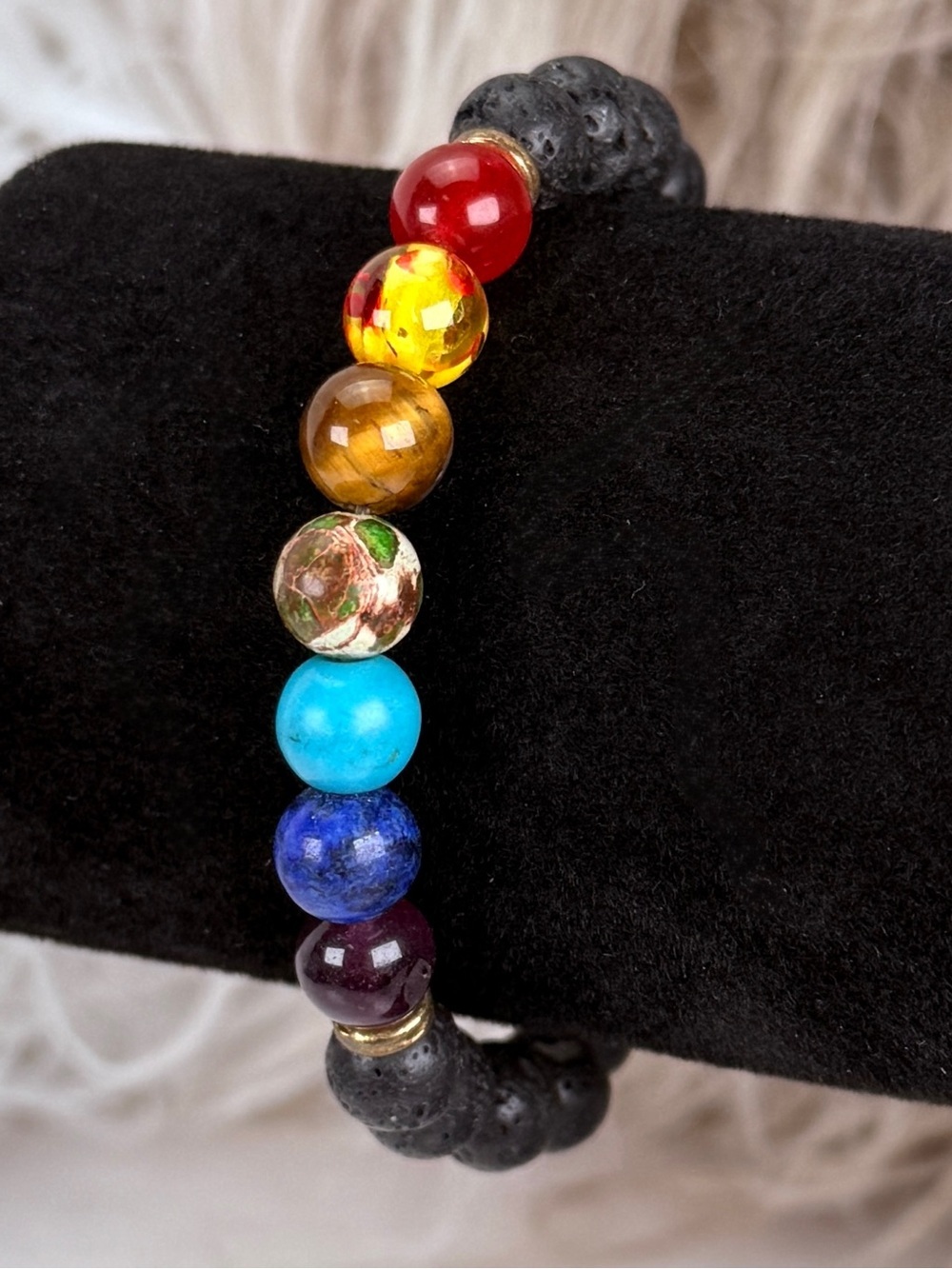 Lava Bead Stretch Bracelet with Multicolor Accent Beads